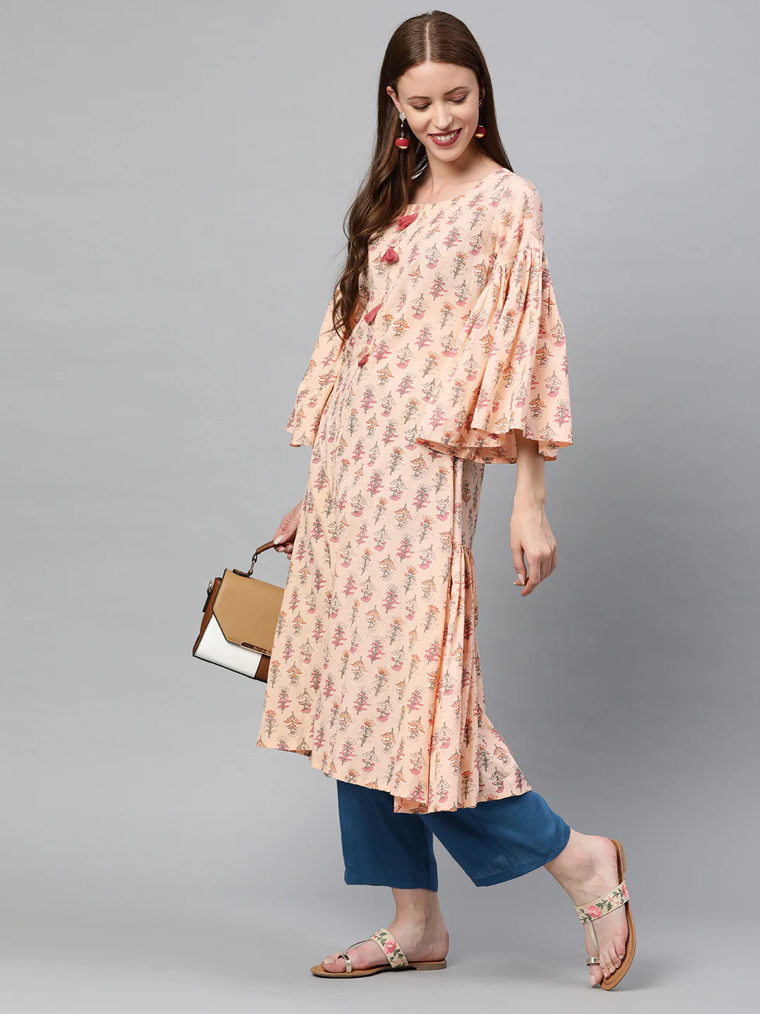 Neerus Pink Printed A Line Kurta - Image 5