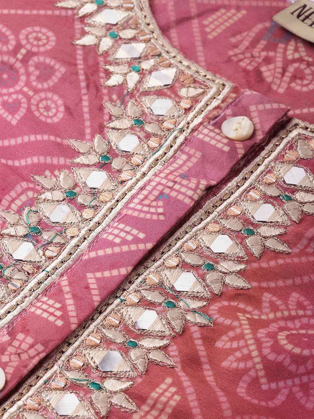 Neerus Pink Printed A Line Kurta - Image 2