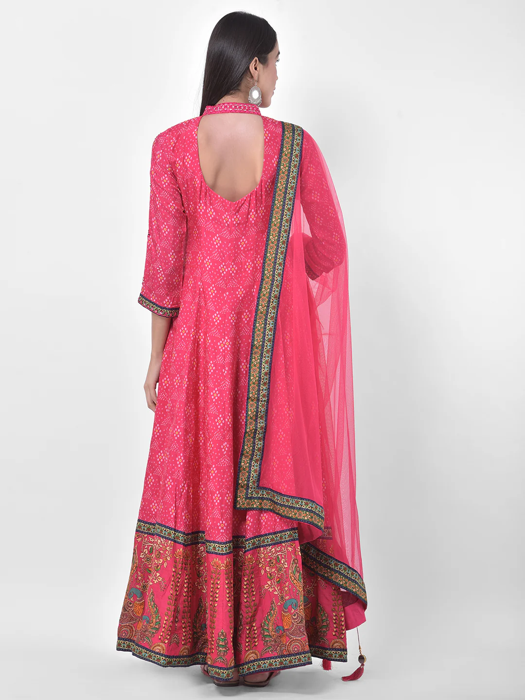 Neerus Pink Printed Anarkali Kurta With Dupatta - Image 3
