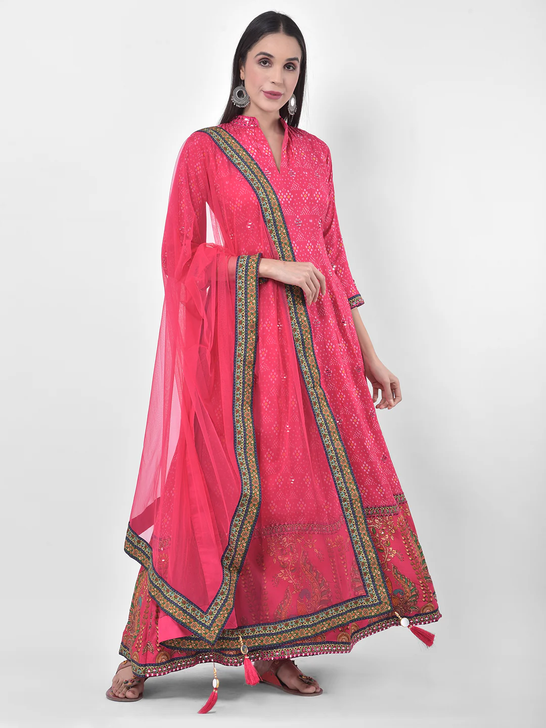 Neerus Pink Printed Anarkali Kurta With Dupatta - Image 8