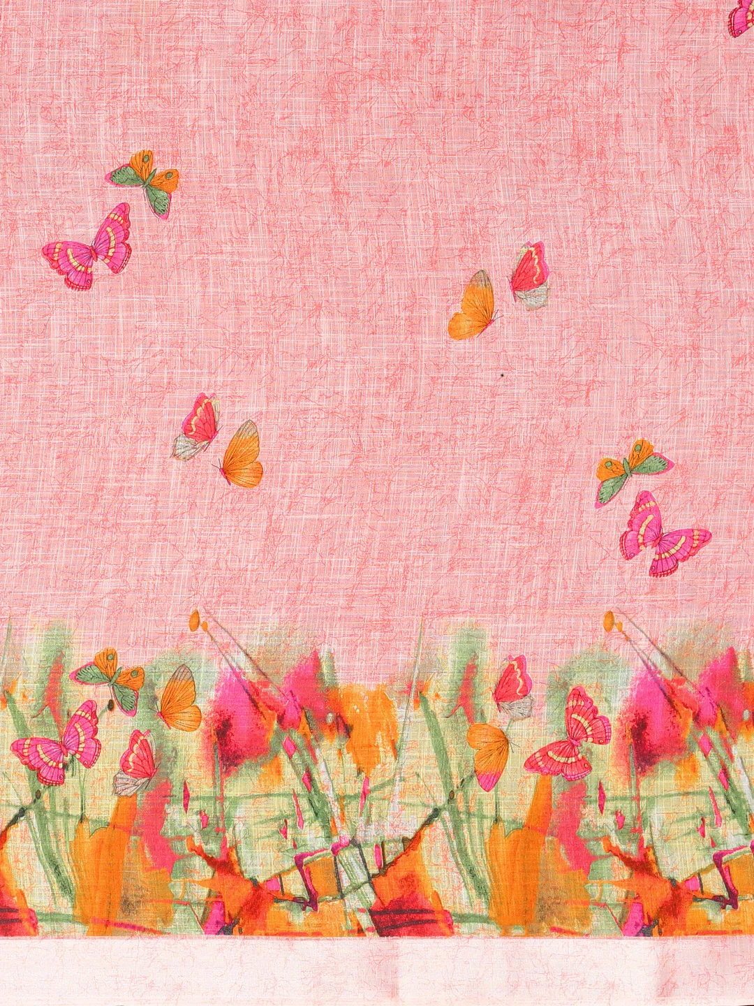 Neerus Pink Printed Saree With Blouse - Image 3