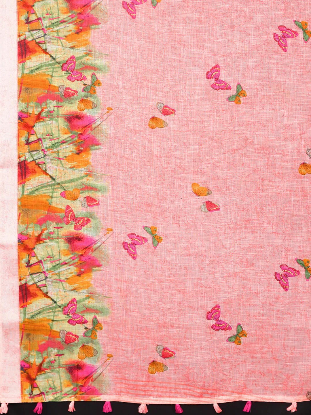 Neerus Pink Printed Saree With Blouse - Image 4