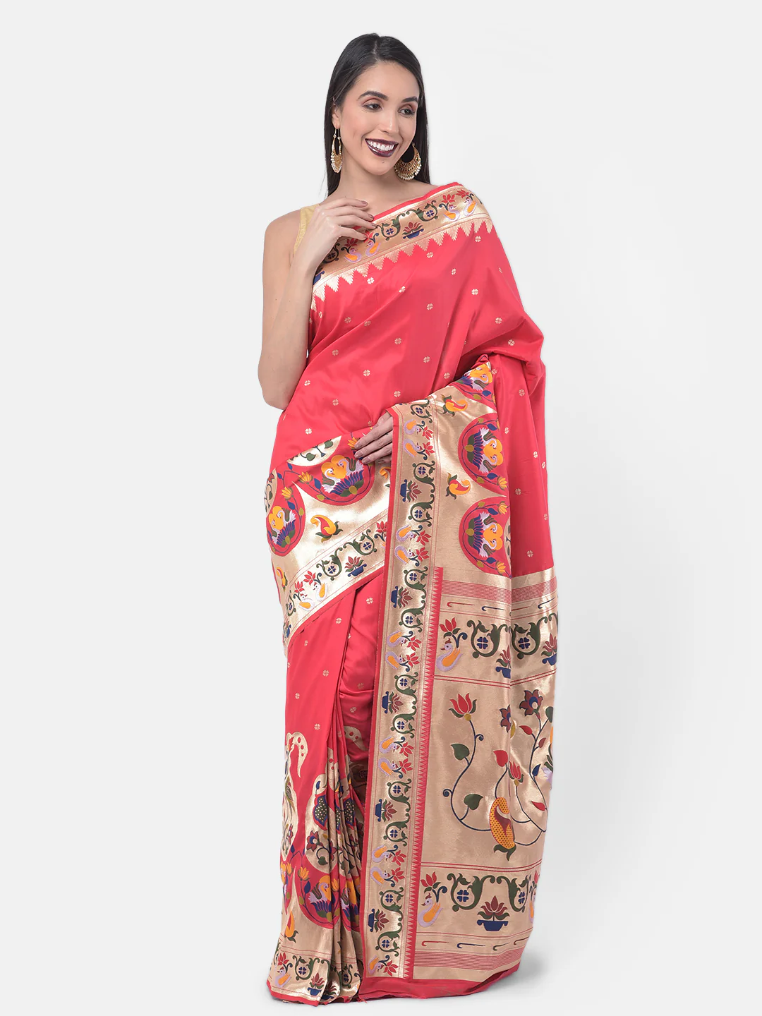Neerus Pink Printed Saree With Blouse