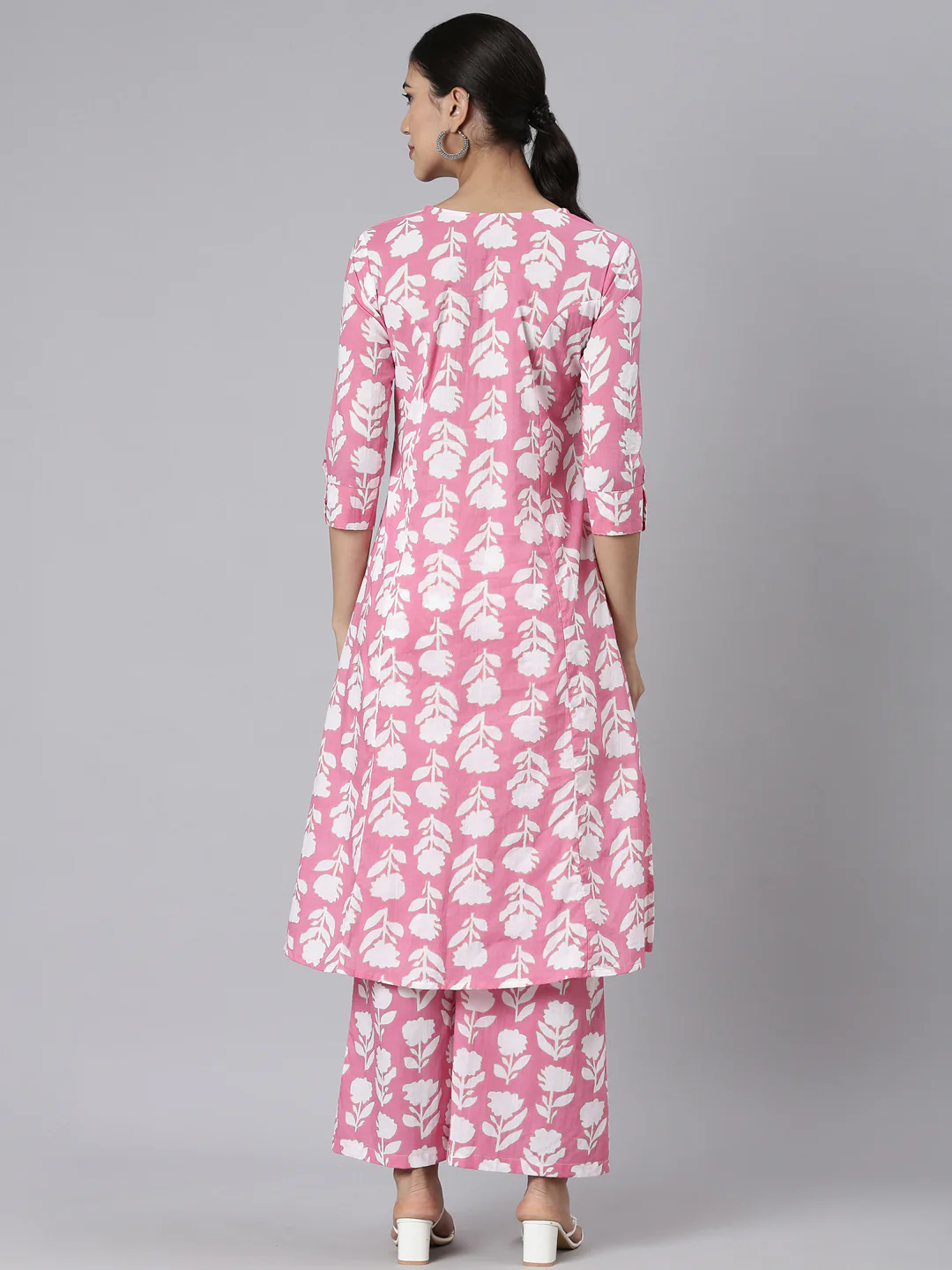 Neerus Pink Printed Straight Kurta and Palazzos - Image 3