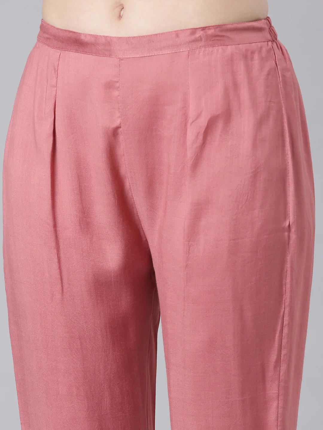 Neerus Pink Printed Straight Kurta and Trousers - Image 6