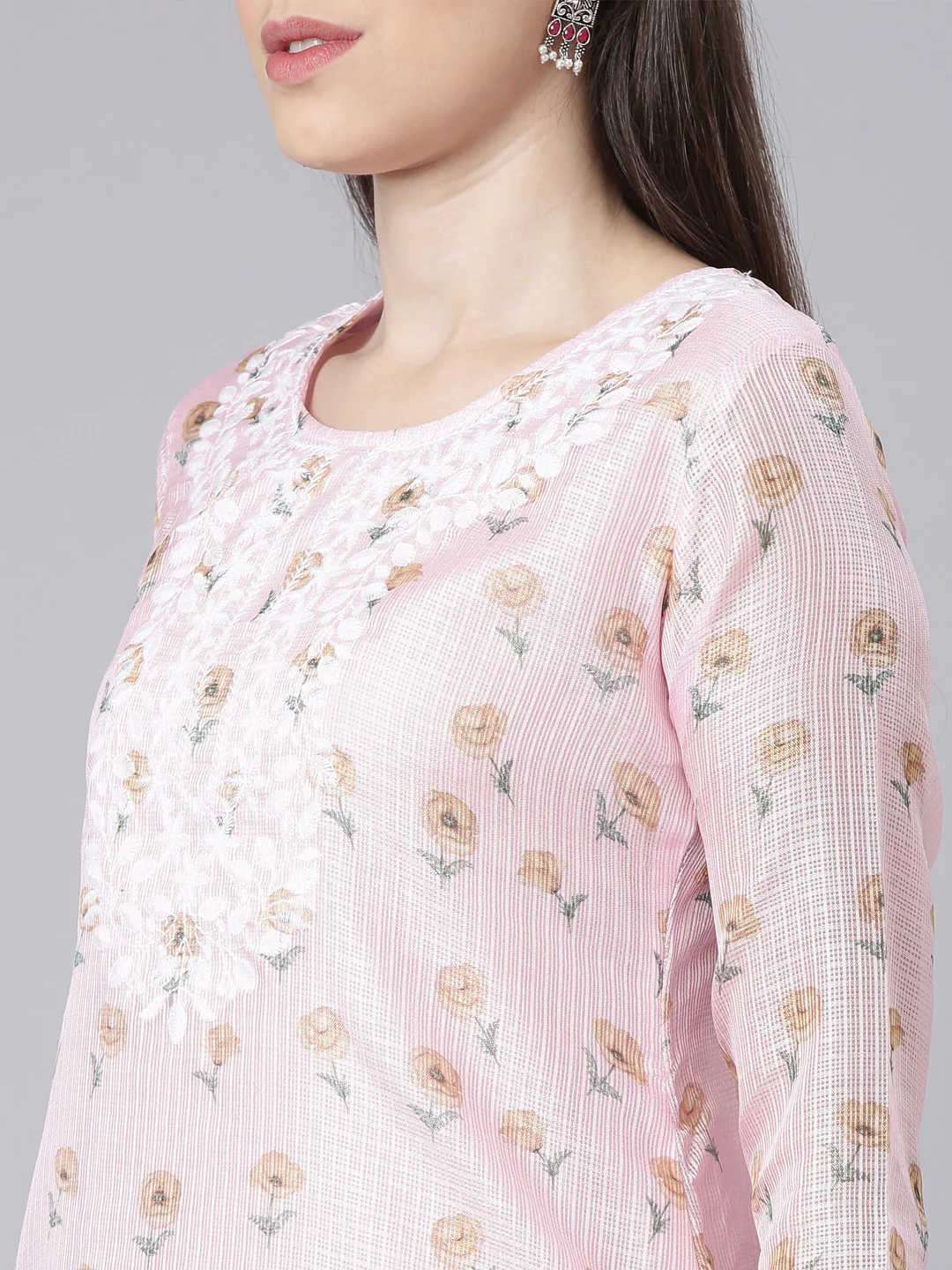 Neerus Pink Printed Straight Kurta and Trousers With Dupatta - Image 4