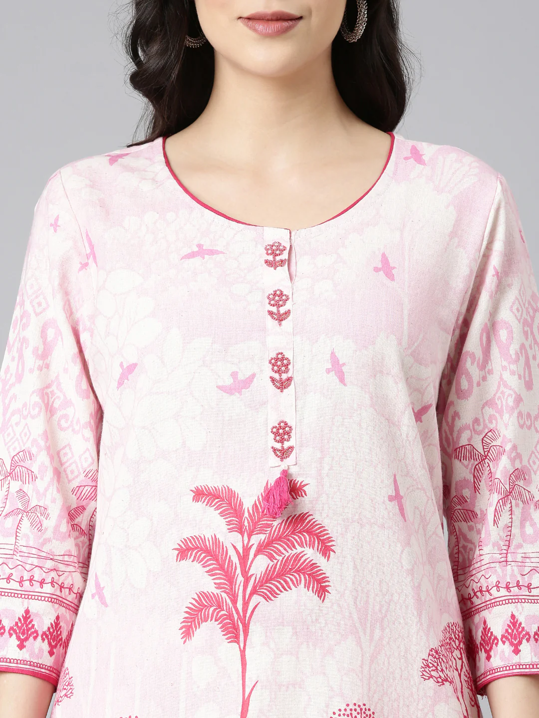 Neerus Pink Printed Straight Kurta and Trousers With Dupatta - Image 5