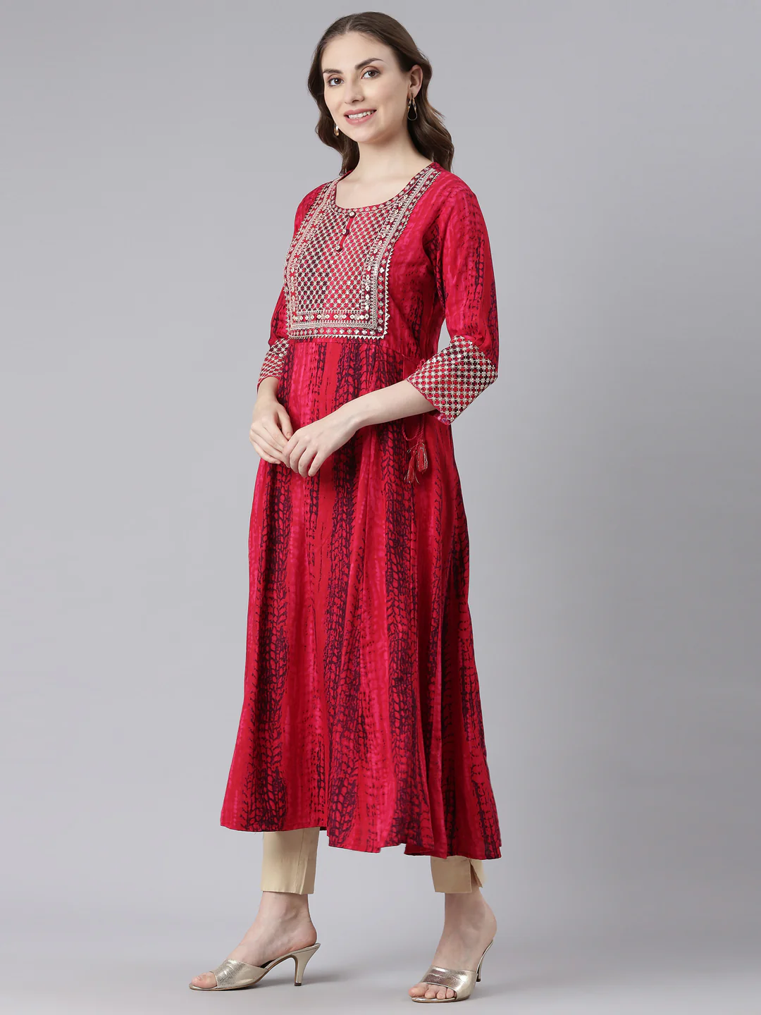 Neerus Pink Rayon Curved Casual Ethnic Motifs Anarkali Kurta. - Image 2