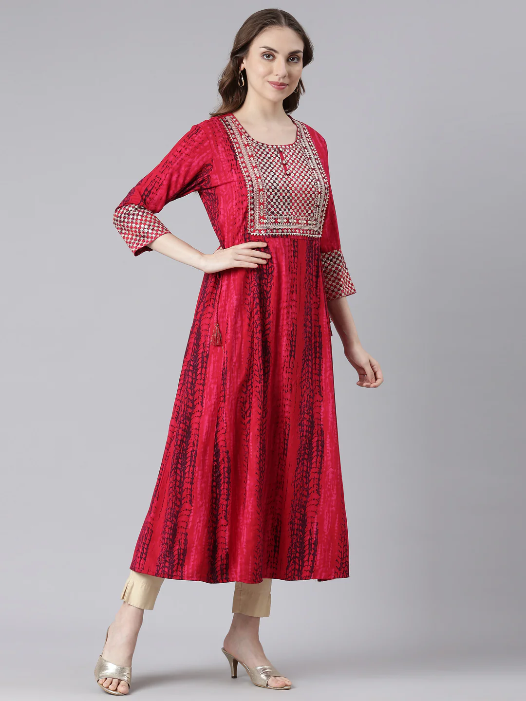 Neerus Pink Rayon Curved Casual Ethnic Motifs Anarkali Kurta. - Image 3