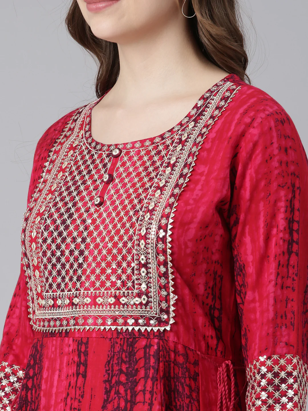 Neerus Pink Rayon Curved Casual Ethnic Motifs Anarkali Kurta. - Image 5