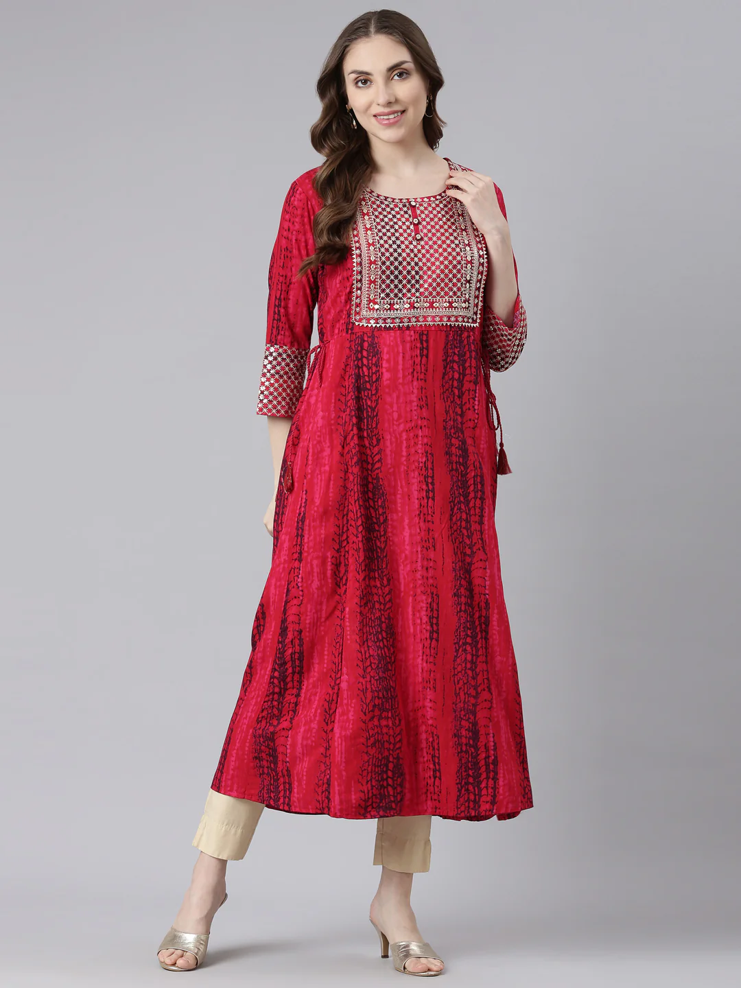 Neerus Pink Rayon Curved Casual Ethnic Motifs Anarkali Kurta. - Image 6