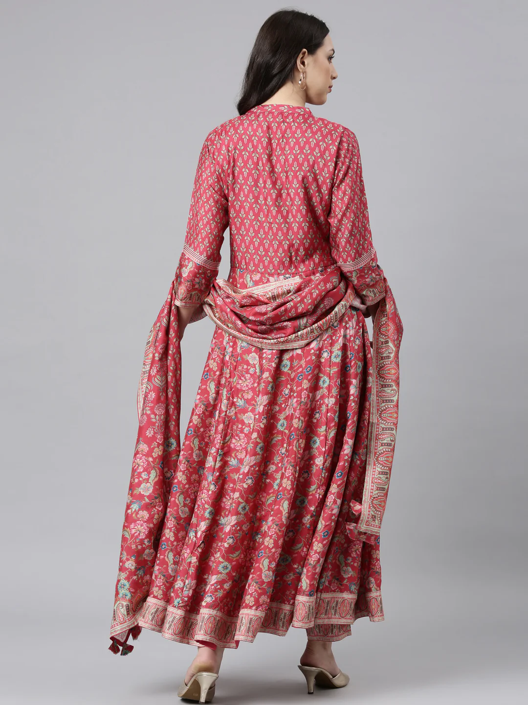 Neerus Pink Regular Anarkali Kurta and Trousers With Dupatta - Image 3