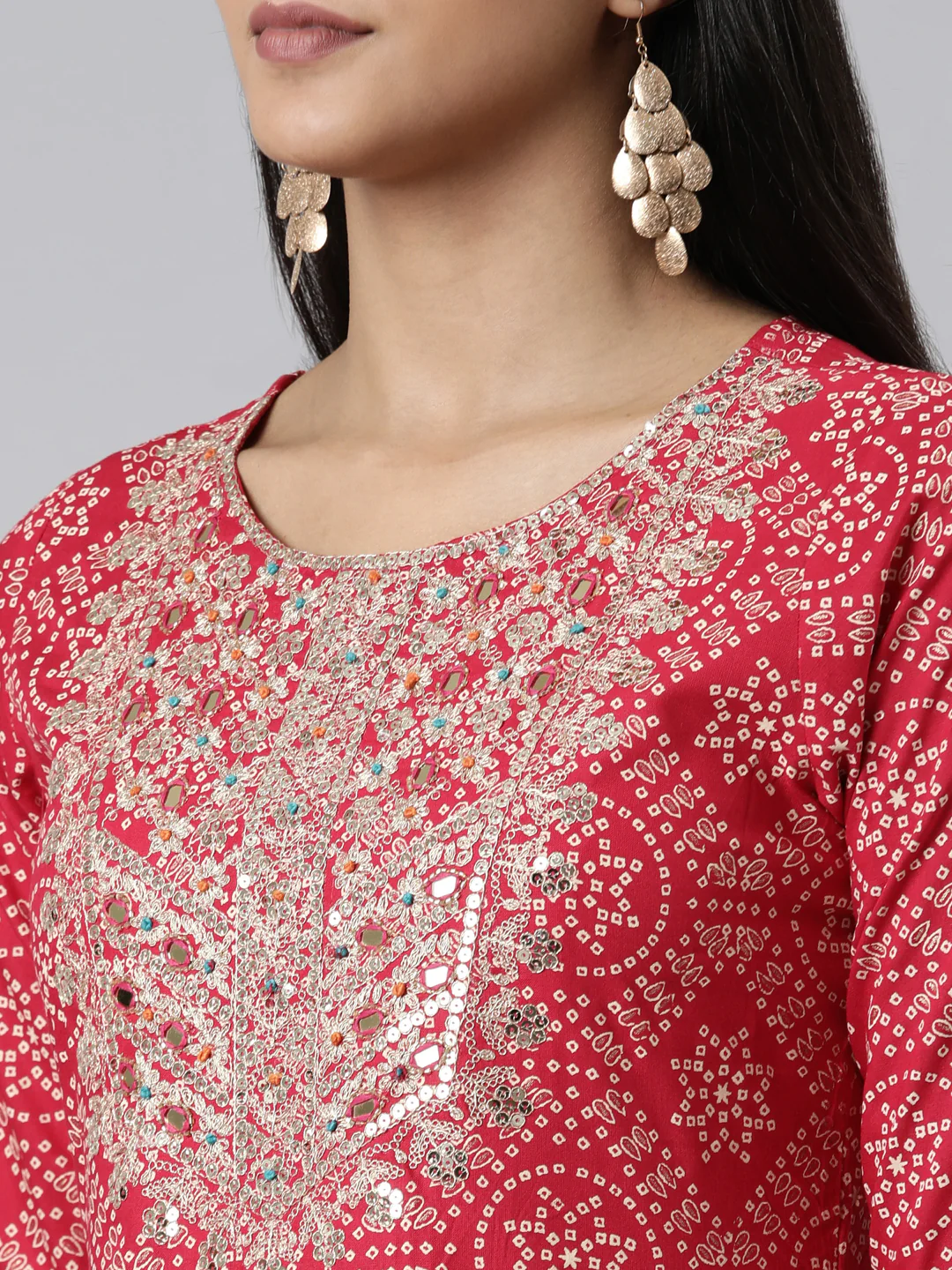 Neerus Pink Regular Calf Length Printed Kurta Printed Trousers With Dupatta - Image 4
