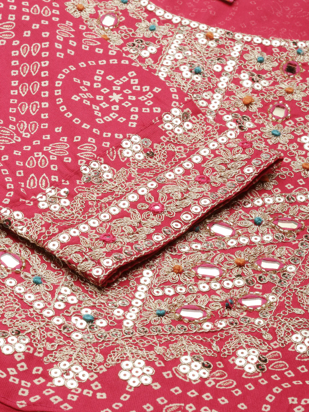 Neerus Pink Regular Calf Length Printed Kurta Printed Trousers With Dupatta - Image 5