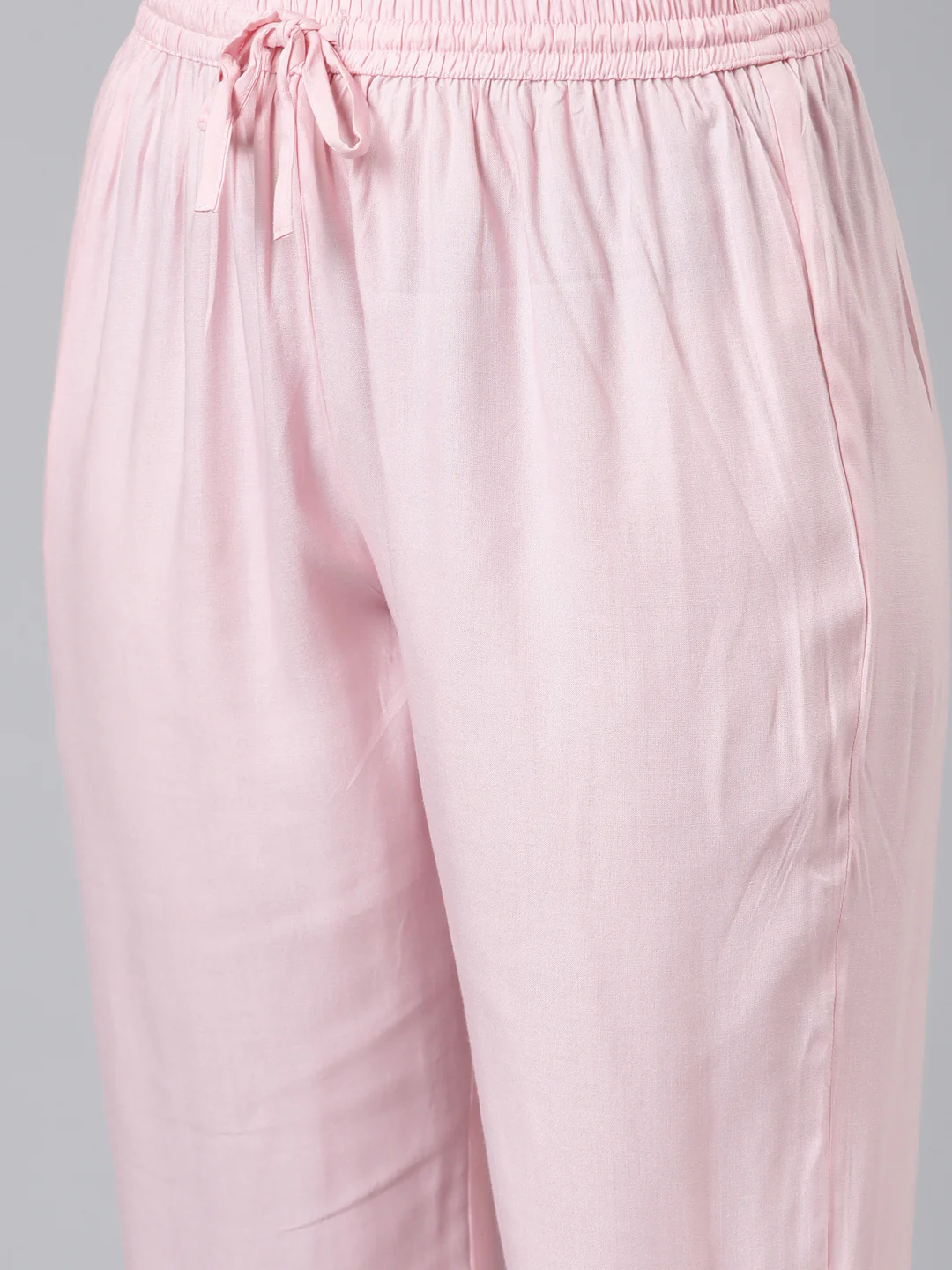 Neerus Pink Regular Calf Length Printed Kurta Solid Trousers With Dupatta - Image 5