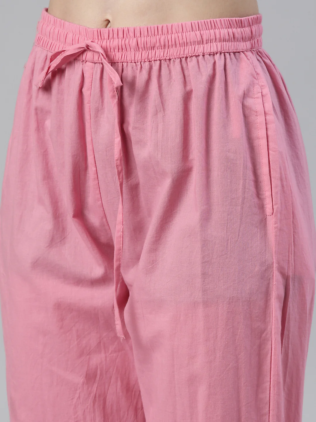 Neerus Pink Regular Knee Length Printed Kurta Solid Trousers With Dupatta - Image 6