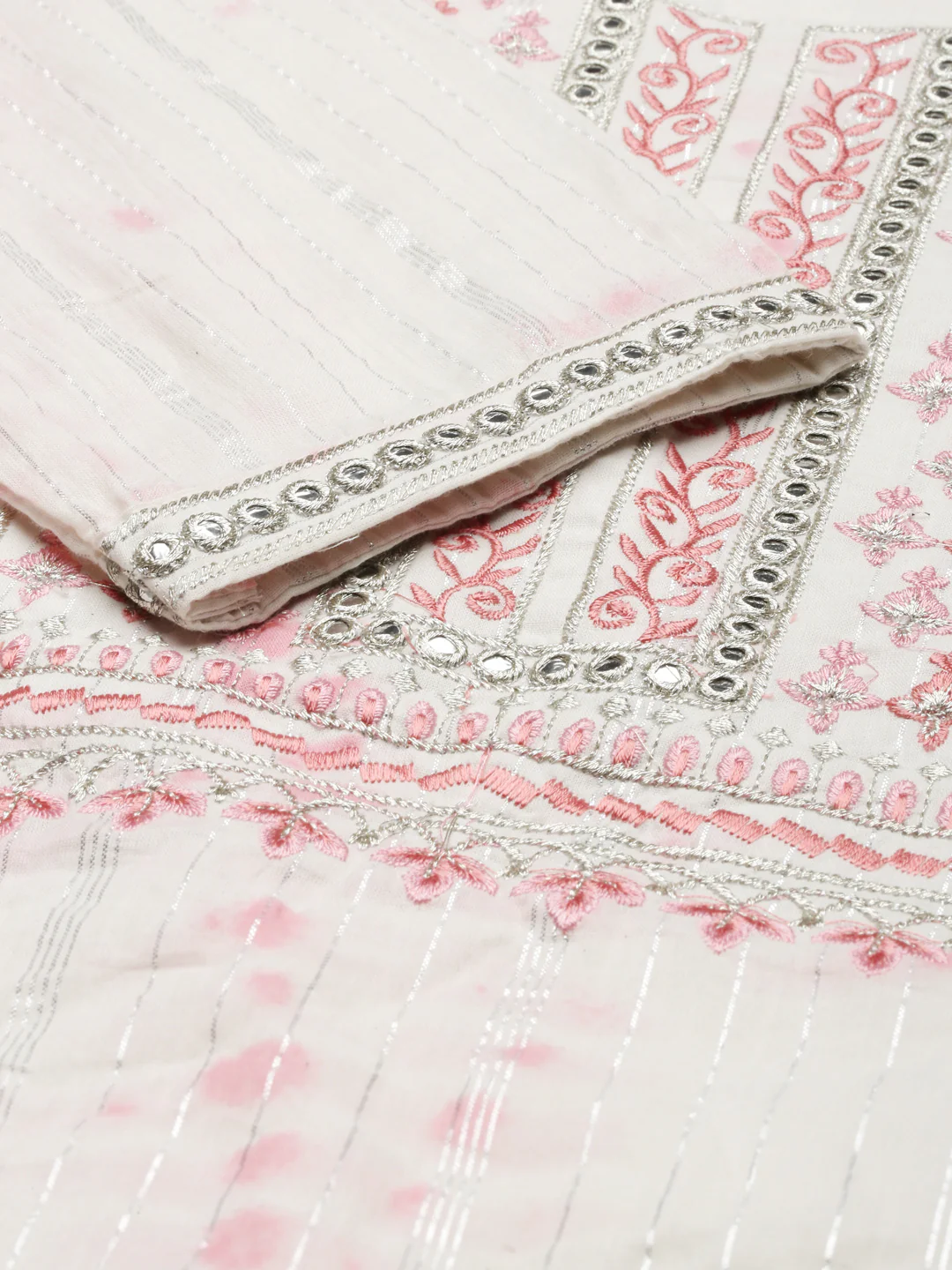 Neerus Pink Regular Knee Length Printed Kurta Solid Trousers With Dupatta - Image 5