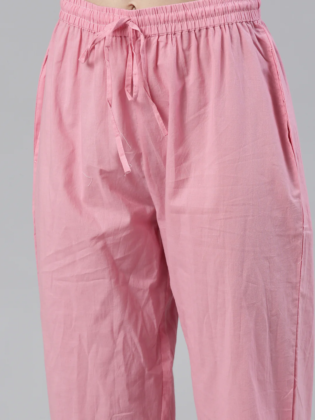 Neerus Pink Regular Knee Length Printed Kurta Solid Trousers With Dupatta - Image 6