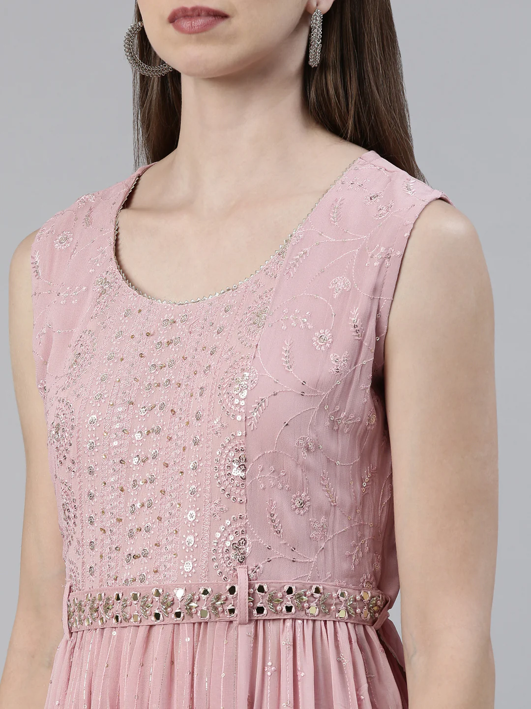 Neerus Pink Regular Knee Length Solid Kurta Solid Palazzos With Dupatta - Image 4