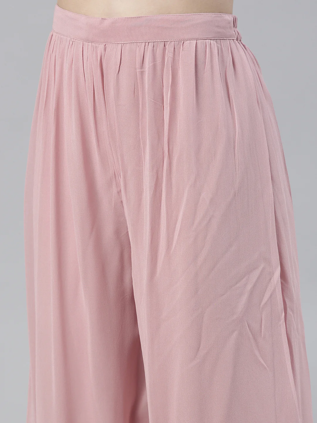 Neerus Pink Regular Knee Length Solid Kurta Solid Palazzos With Dupatta - Image 5