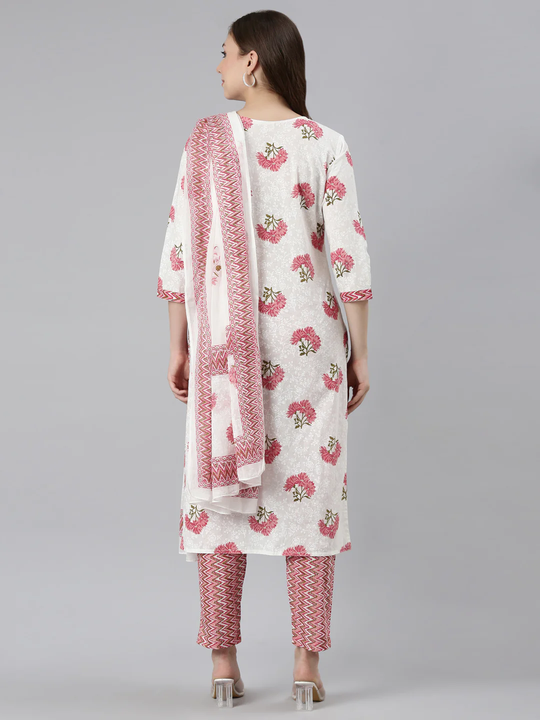 Neerus Pink Regular Straight Embroidered Kurta and Trousers - Image 3