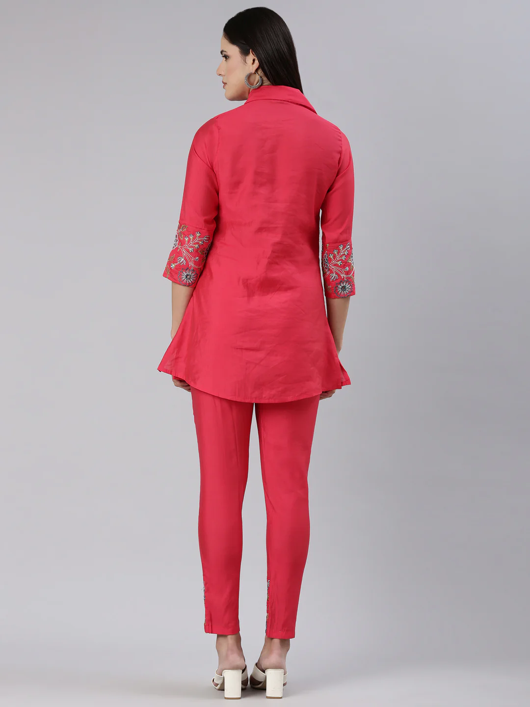 Neerus Pink Regular Straight Embroidered Co-Ords set - Image 3