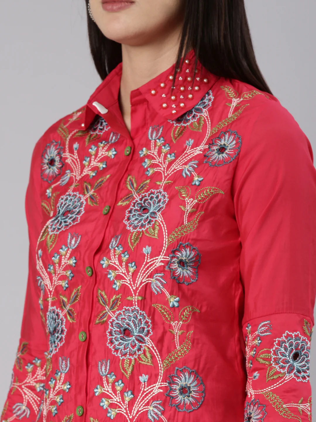 Neerus Pink Regular Straight Embroidered Co-Ords set - Image 4