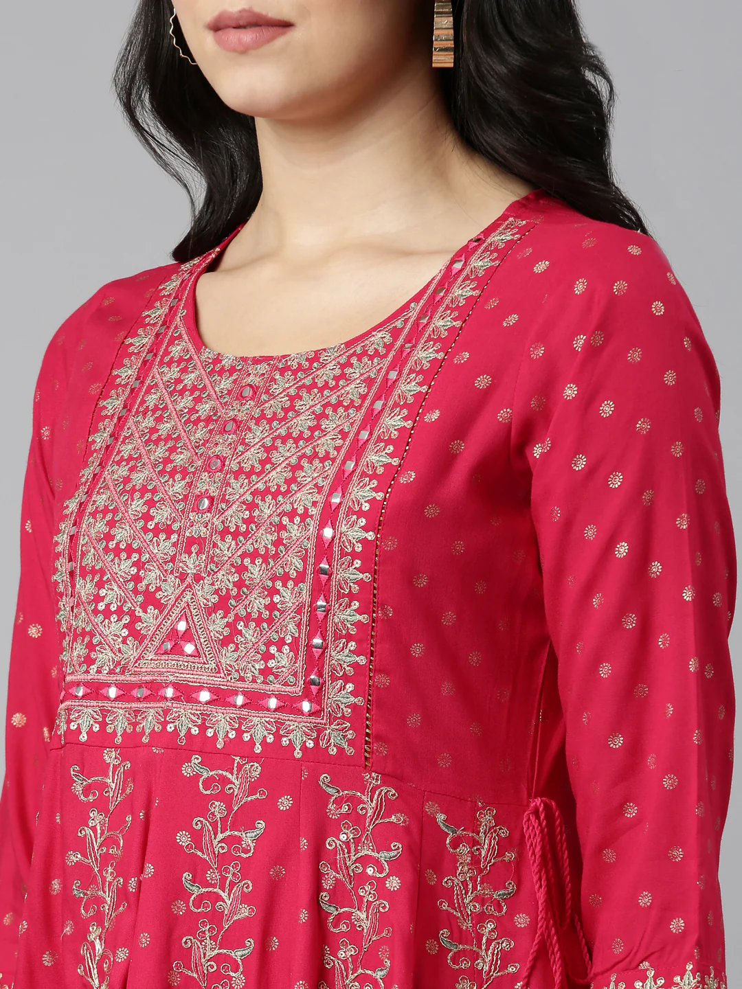 Neerus Pink Regular Straight Embroidered Kurta And Trousers With Dupatta - Image 4