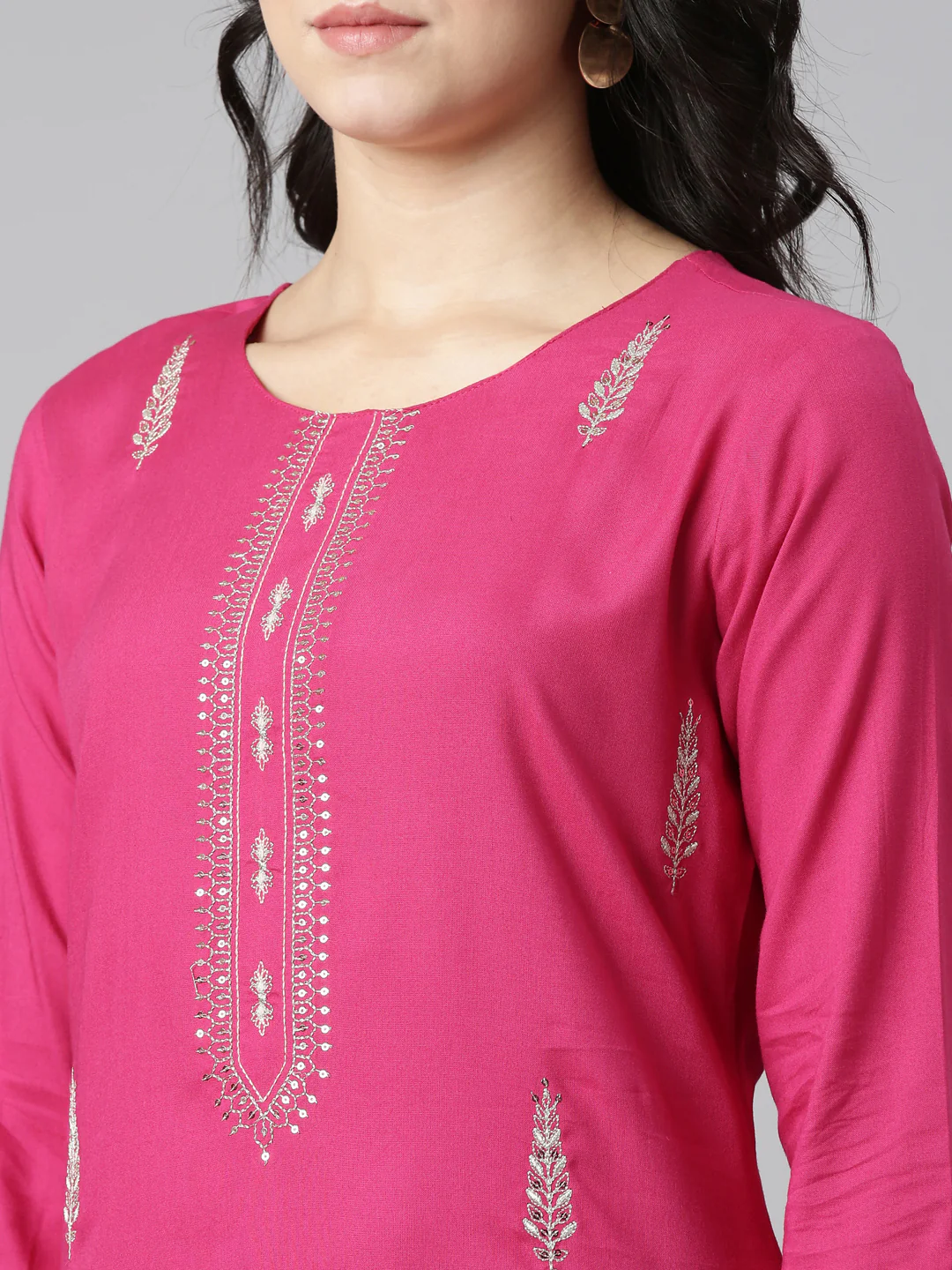 Neerus Pink Regular Straight Embroidered Kurta - Image 4