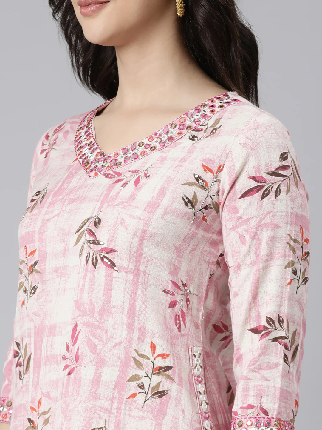 Neerus Pink Regular Straight Floral Kurta And Salwar With Dupatta - Image 7