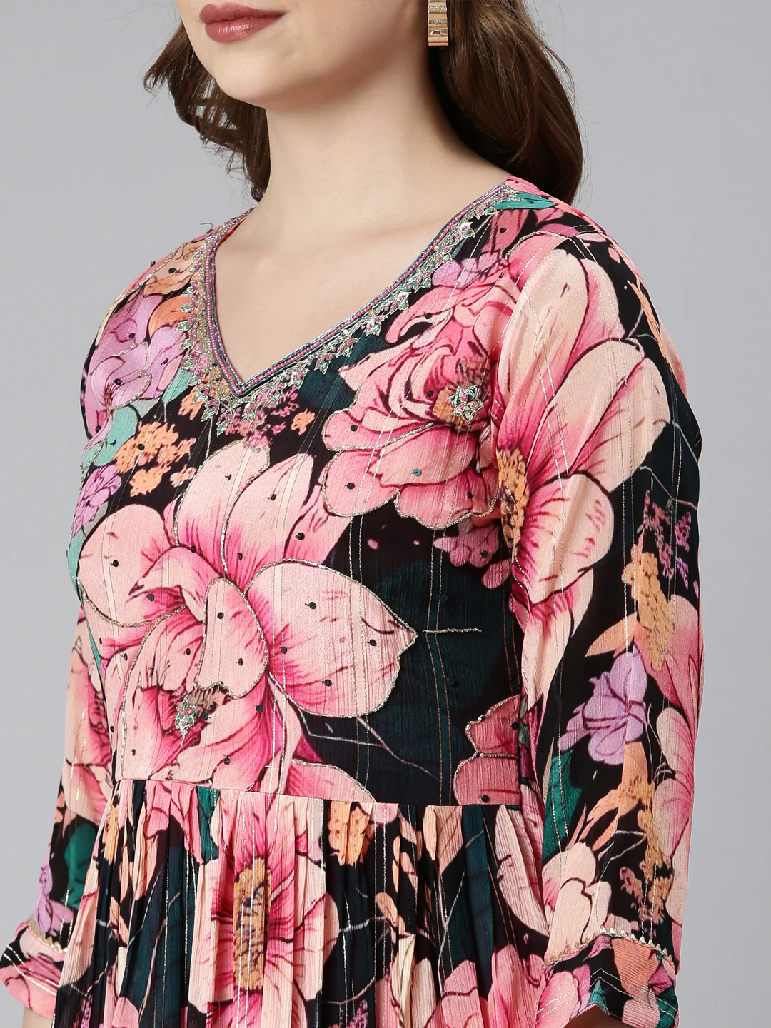 Neerus Pink Regular Straight Floral Kurta And Trousers With Dupatta - Image 7