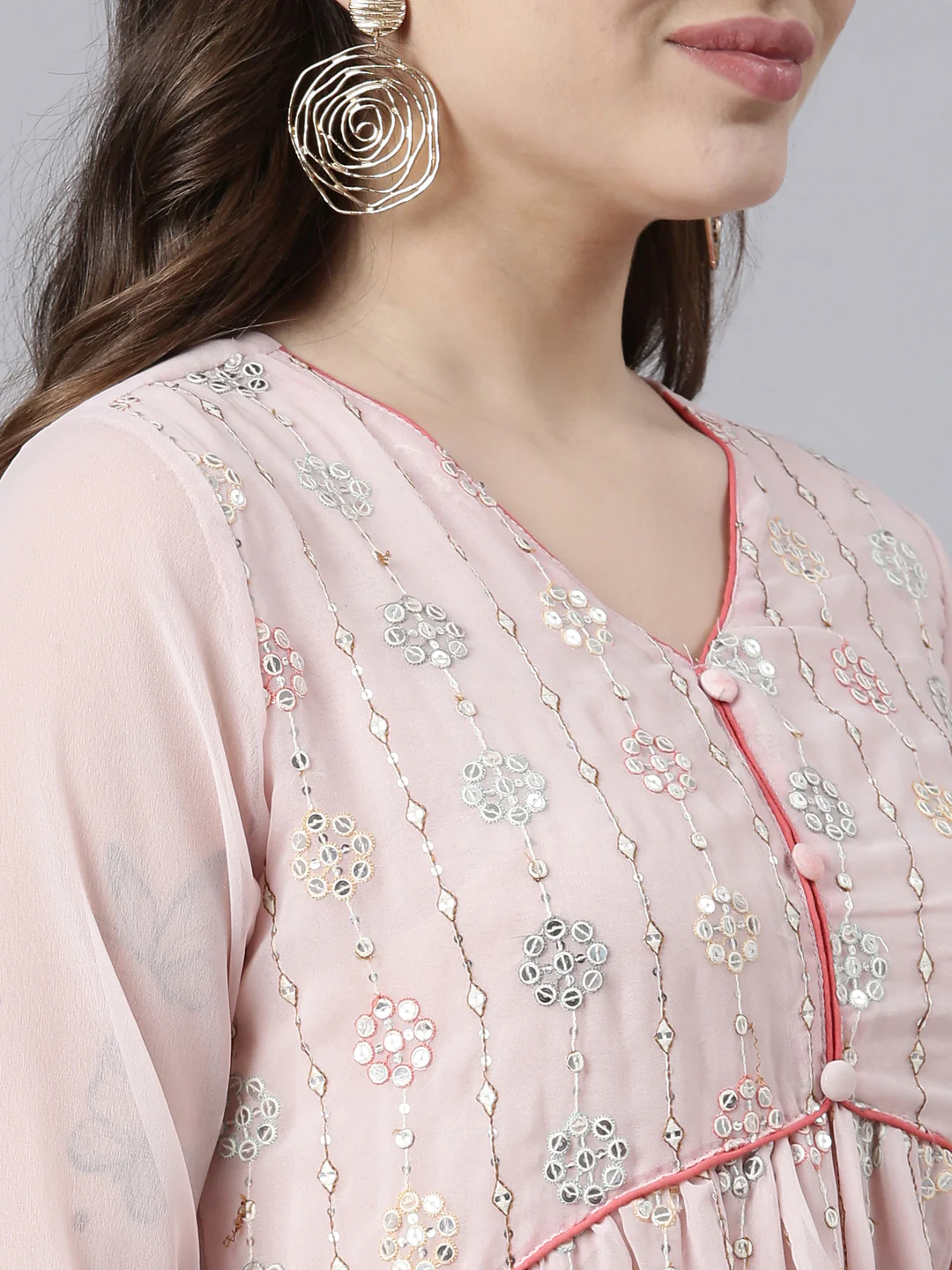 Neerus Pink Regular Straight Floral Kurta And Trousers With Dupatta - Image 4