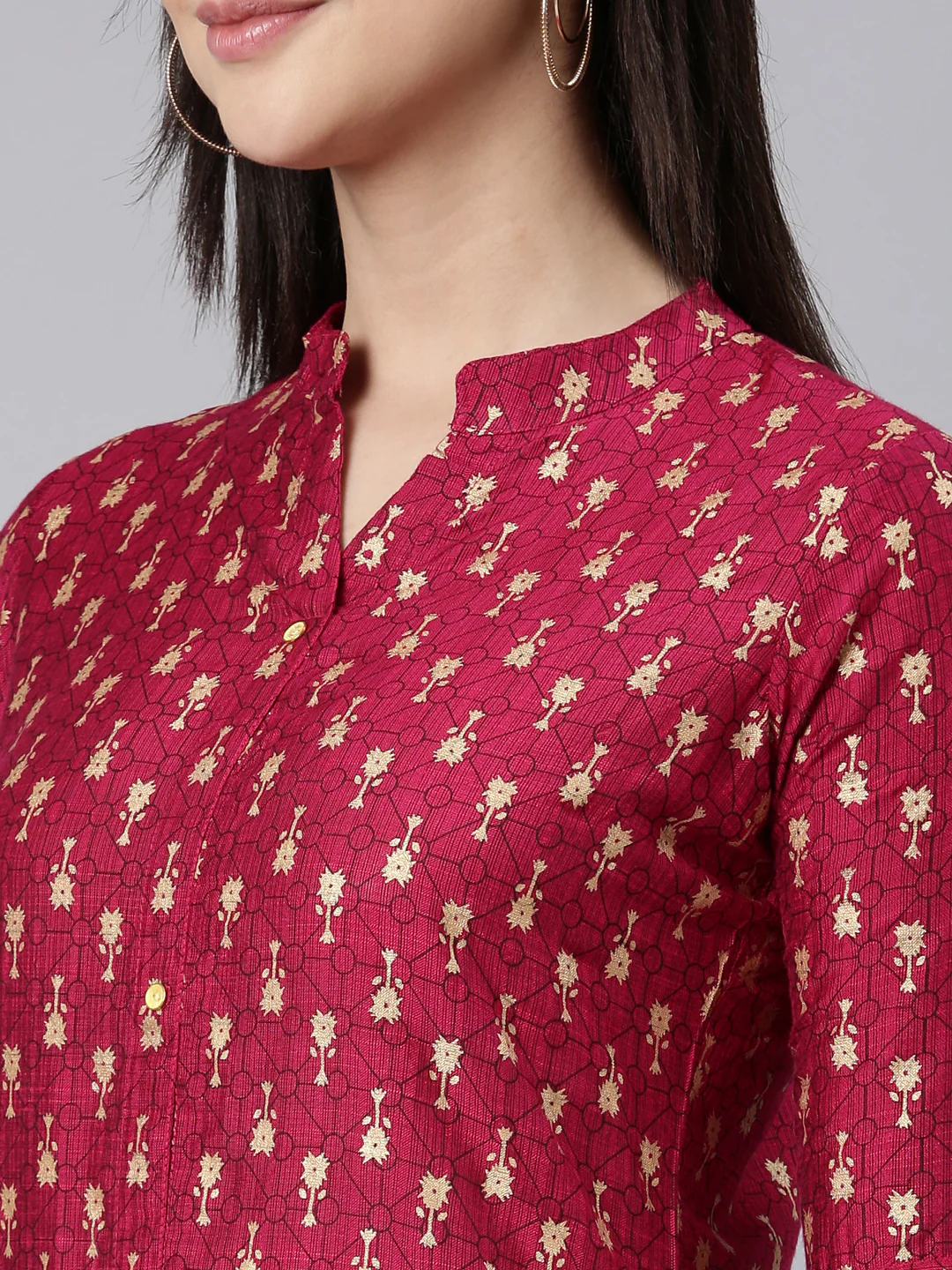 Neerus Pink Regular Straight Floral Kurta - Image 4