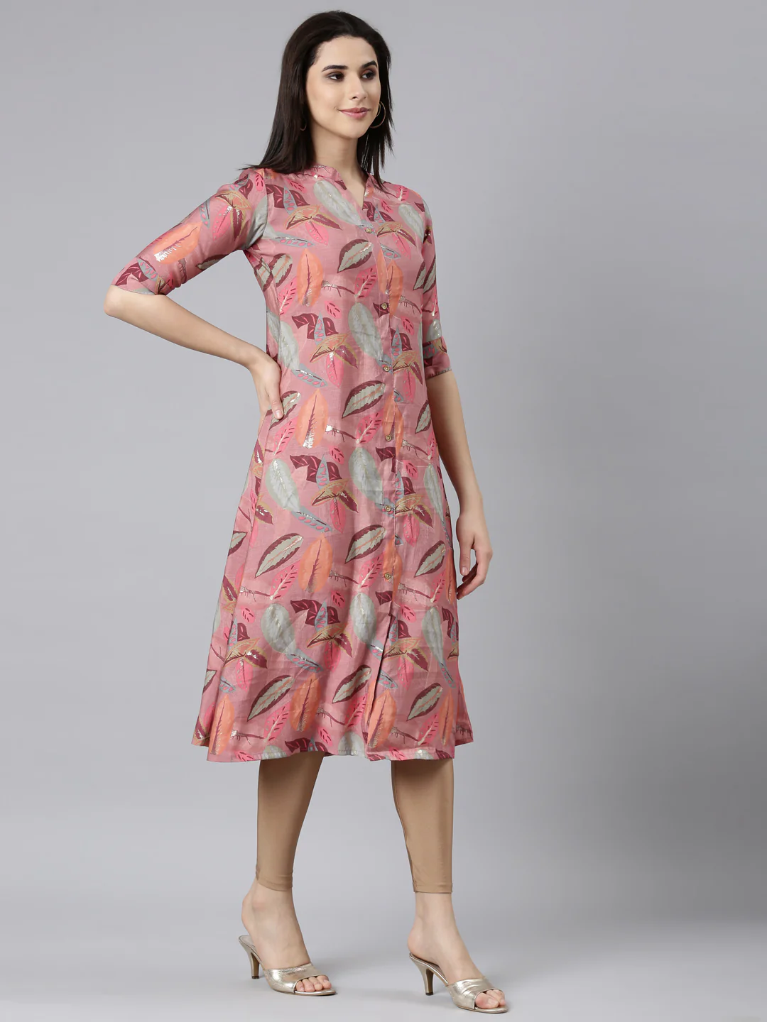 Neerus Pink Regular Straight Floral Kurta - Image 2