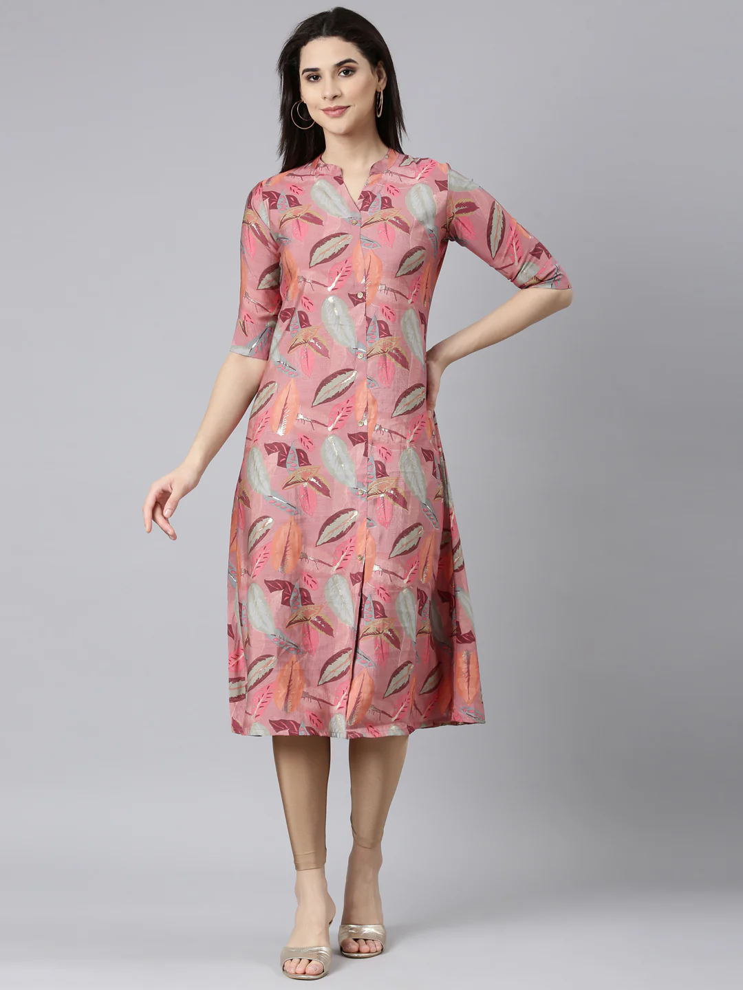 Neerus Pink Regular Straight Floral Kurta - Image 5