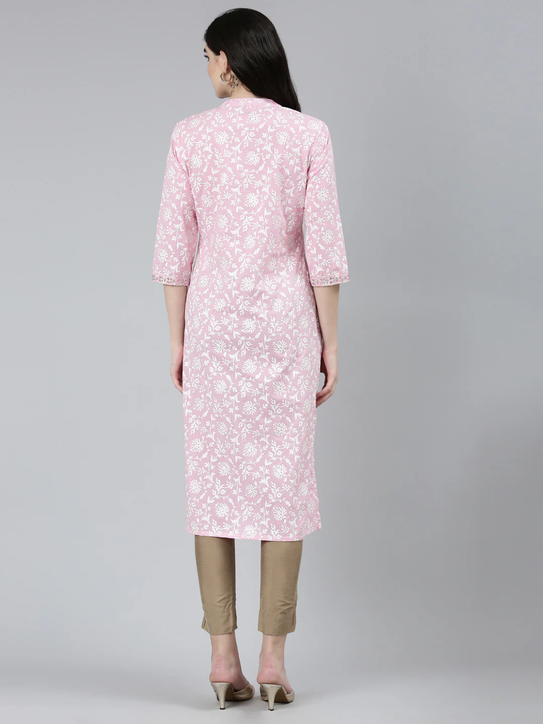 Neerus Pink Regular Straight Floral Kurta - Image 3