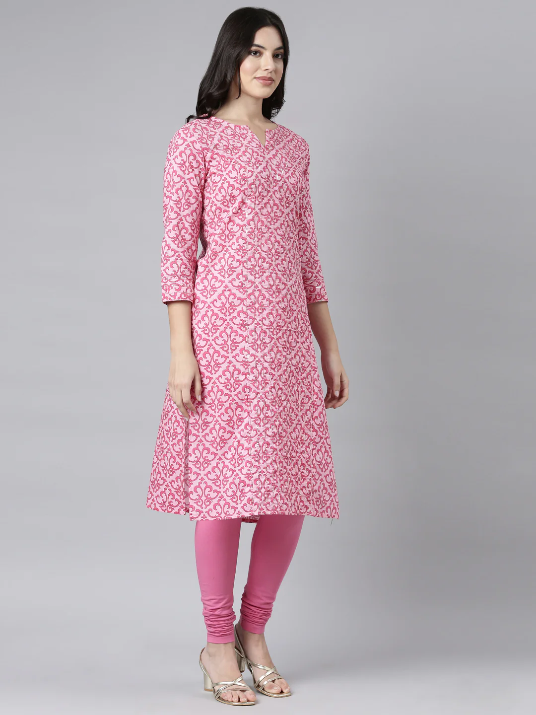 Neerus Pink Regular Straight Floral Kurta - Image 2