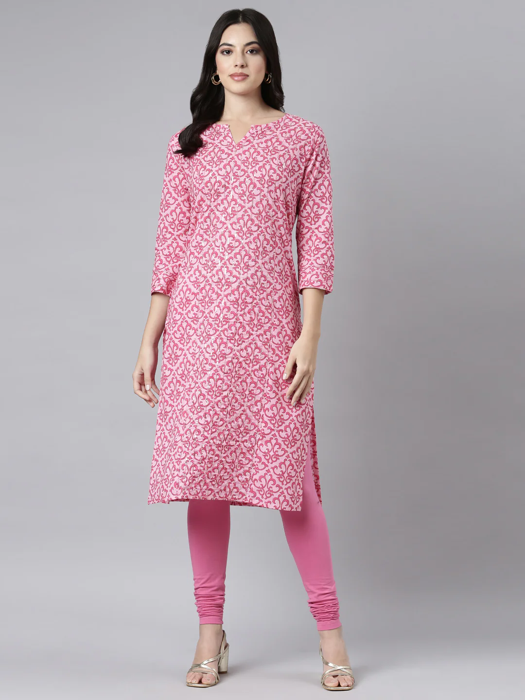 Neerus Pink Regular Straight Floral Kurta - Image 5