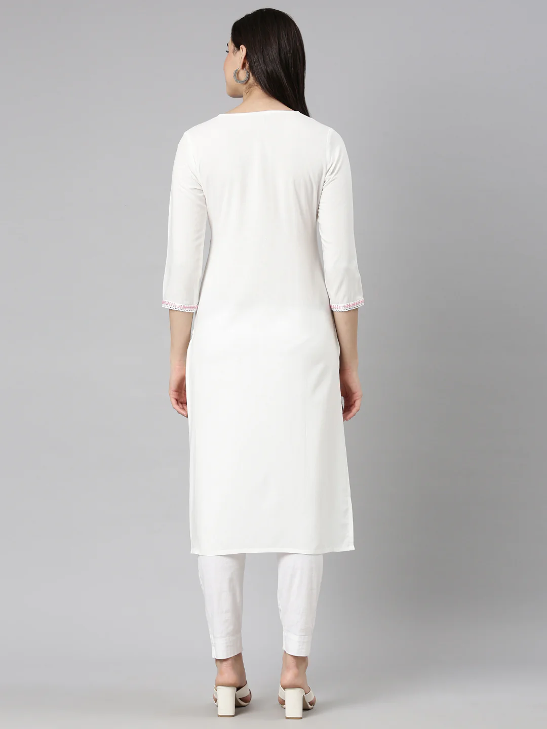 Neerus Pink Regular Straight Floral Kurta - Image 3