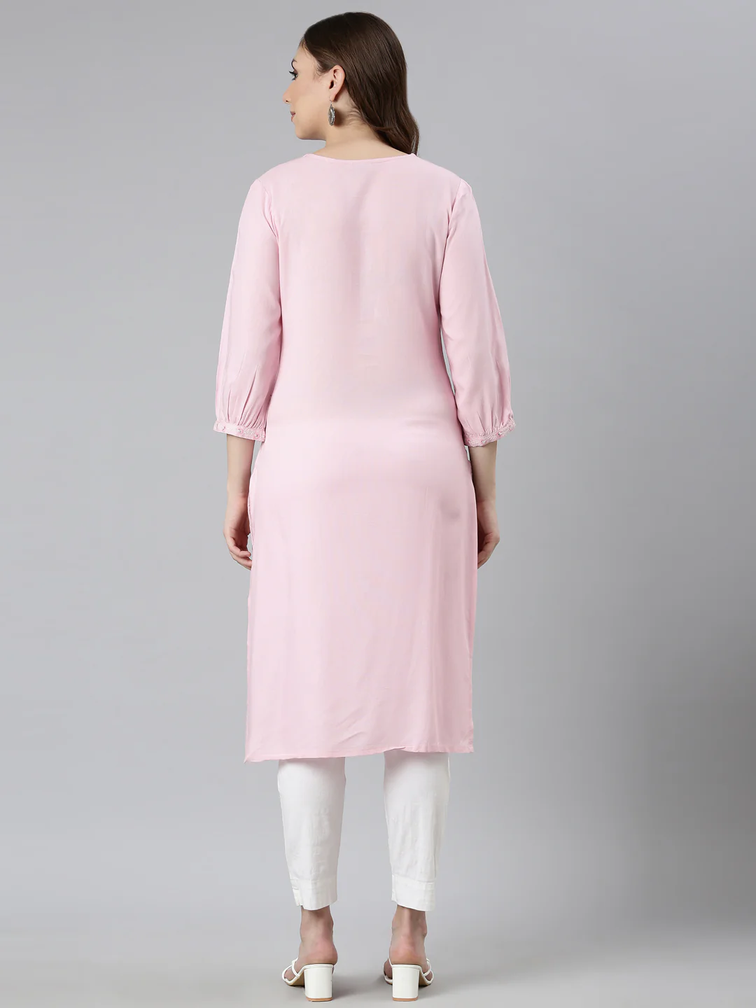Neerus Pink Regular Straight Floral Kurta - Image 3