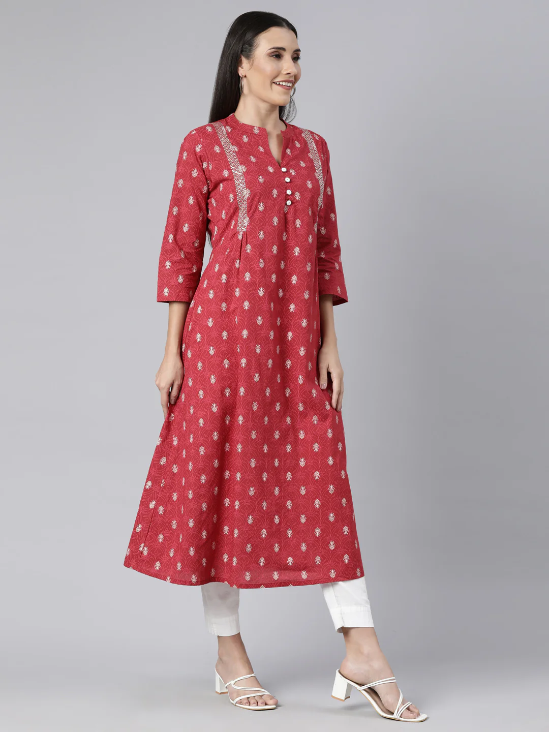 Neerus Pink Regular Straight Floral Kurta - Image 2