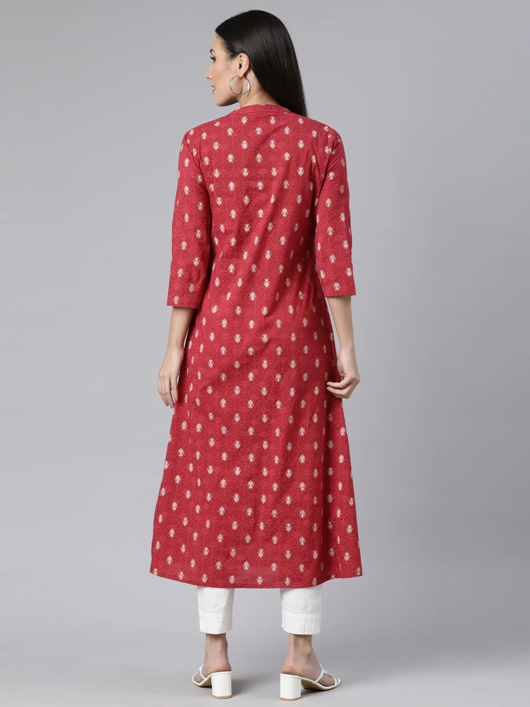 Neerus Pink Regular Straight Floral Kurta - Image 3