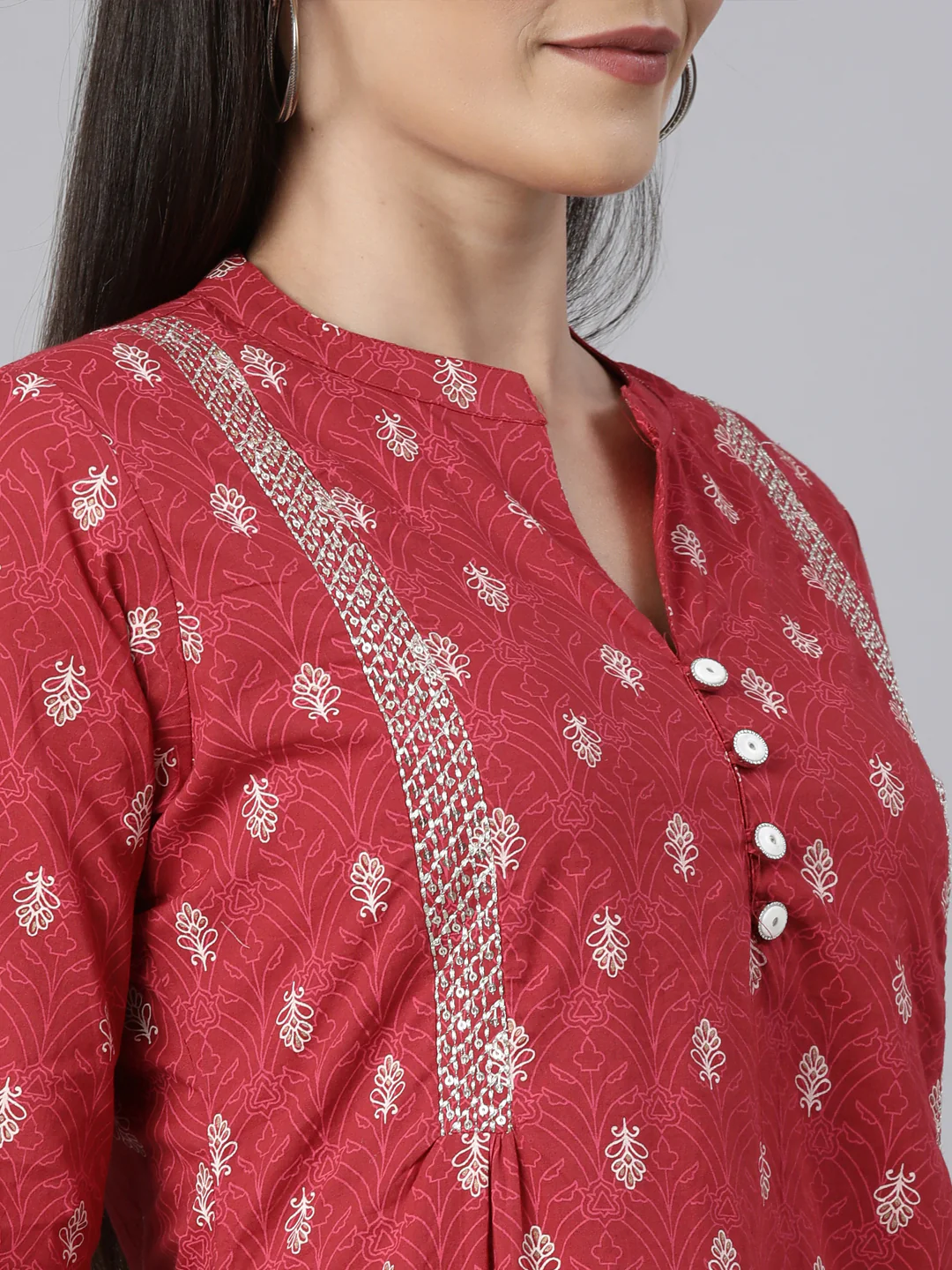 Neerus Pink Regular Straight Floral Kurta - Image 4