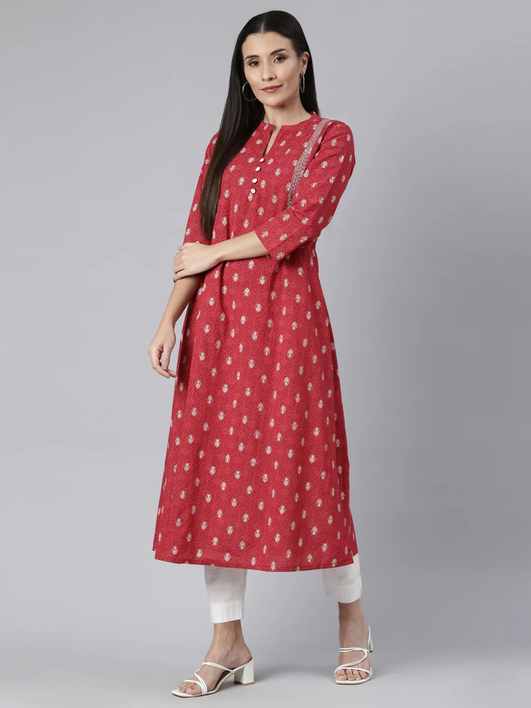 Neerus Pink Regular Straight Floral Kurta - Image 5