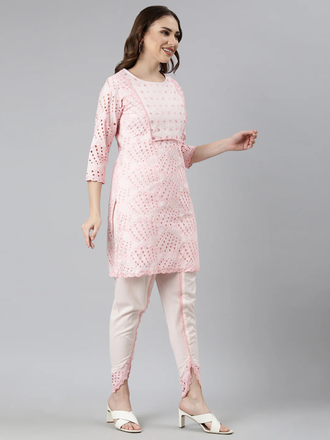 Neerus Pink Regular Straight Floral Kurti And Panchakattu - Image 2
