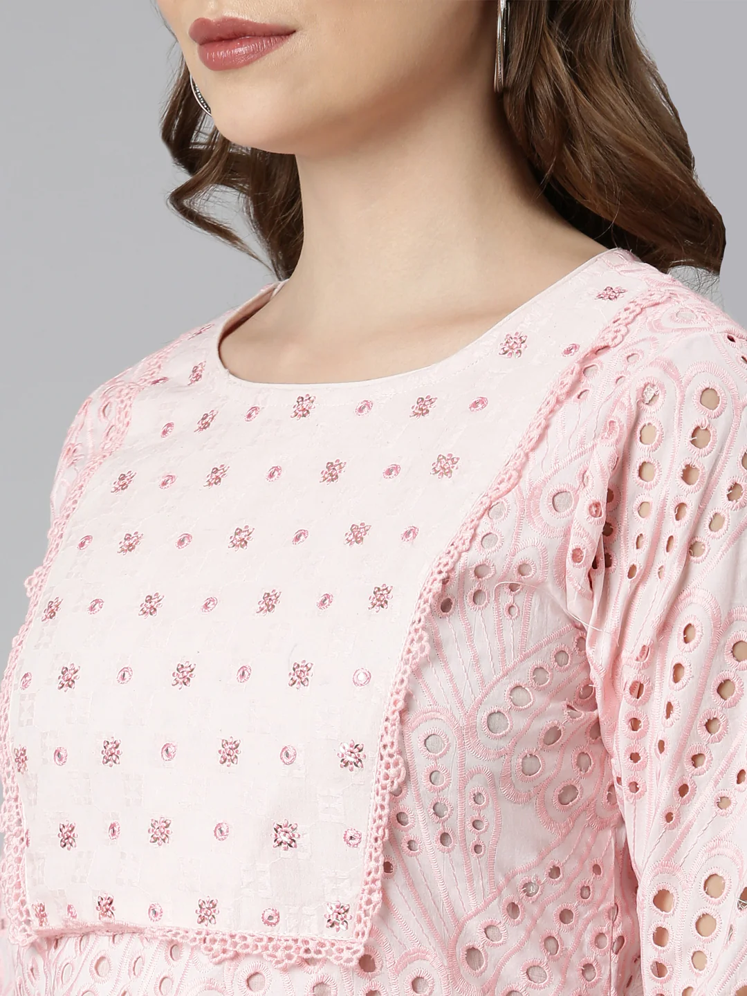 Neerus Pink Regular Straight Floral Kurti And Panchakattu - Image 6