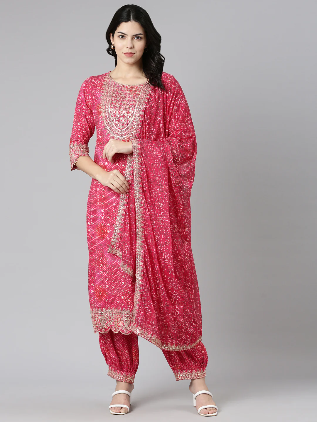 Neerus Pink Regular Straight Printed Kurta And Salwar With Dupatta - Image 5