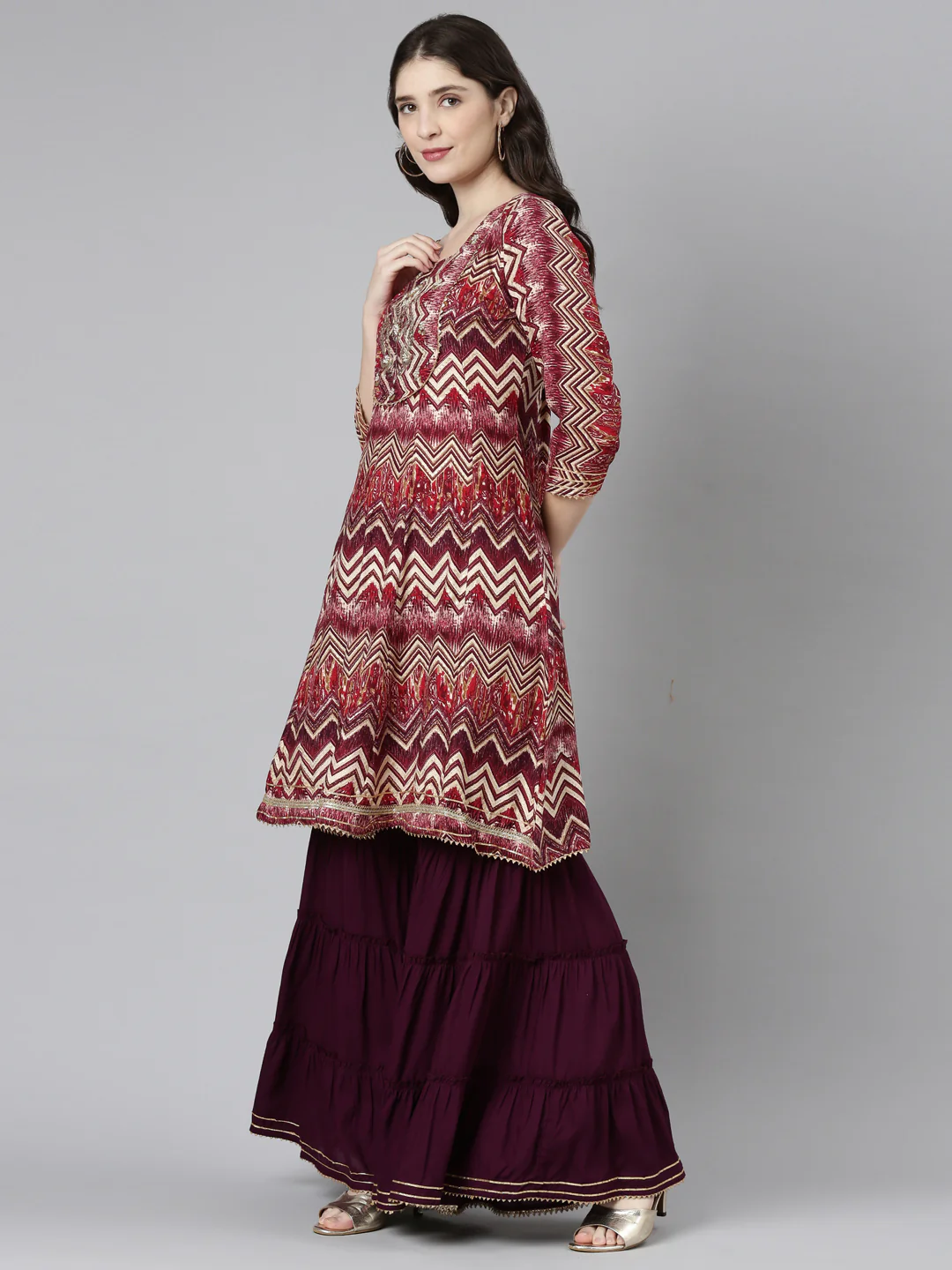 Neerus Pink Regular Straight Printed Kurta And Sharara With Dupatta - Image 2