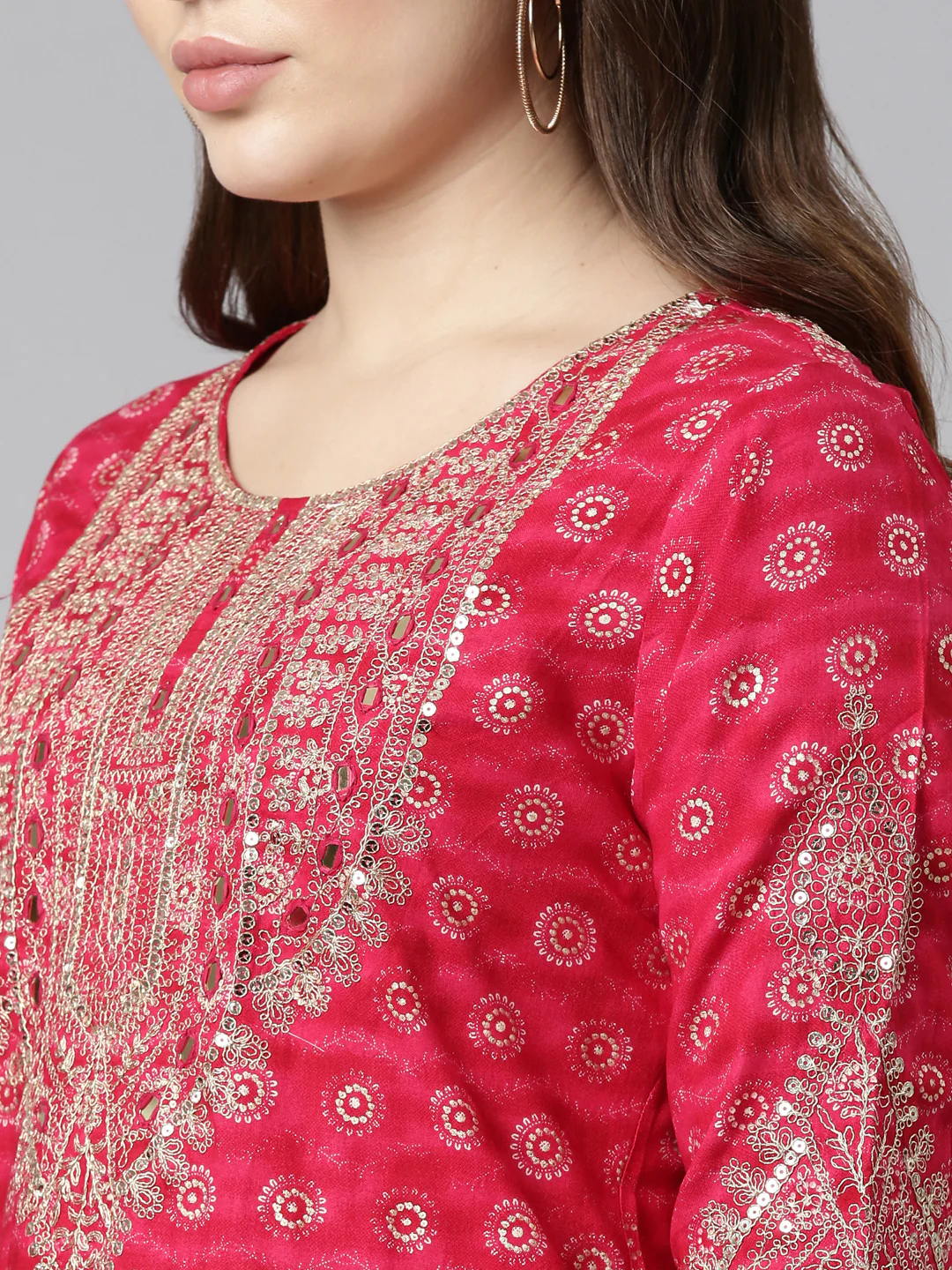 Neerus Pink Regular Straight Printed Kurta And Sharara With Dupatta - Image 4