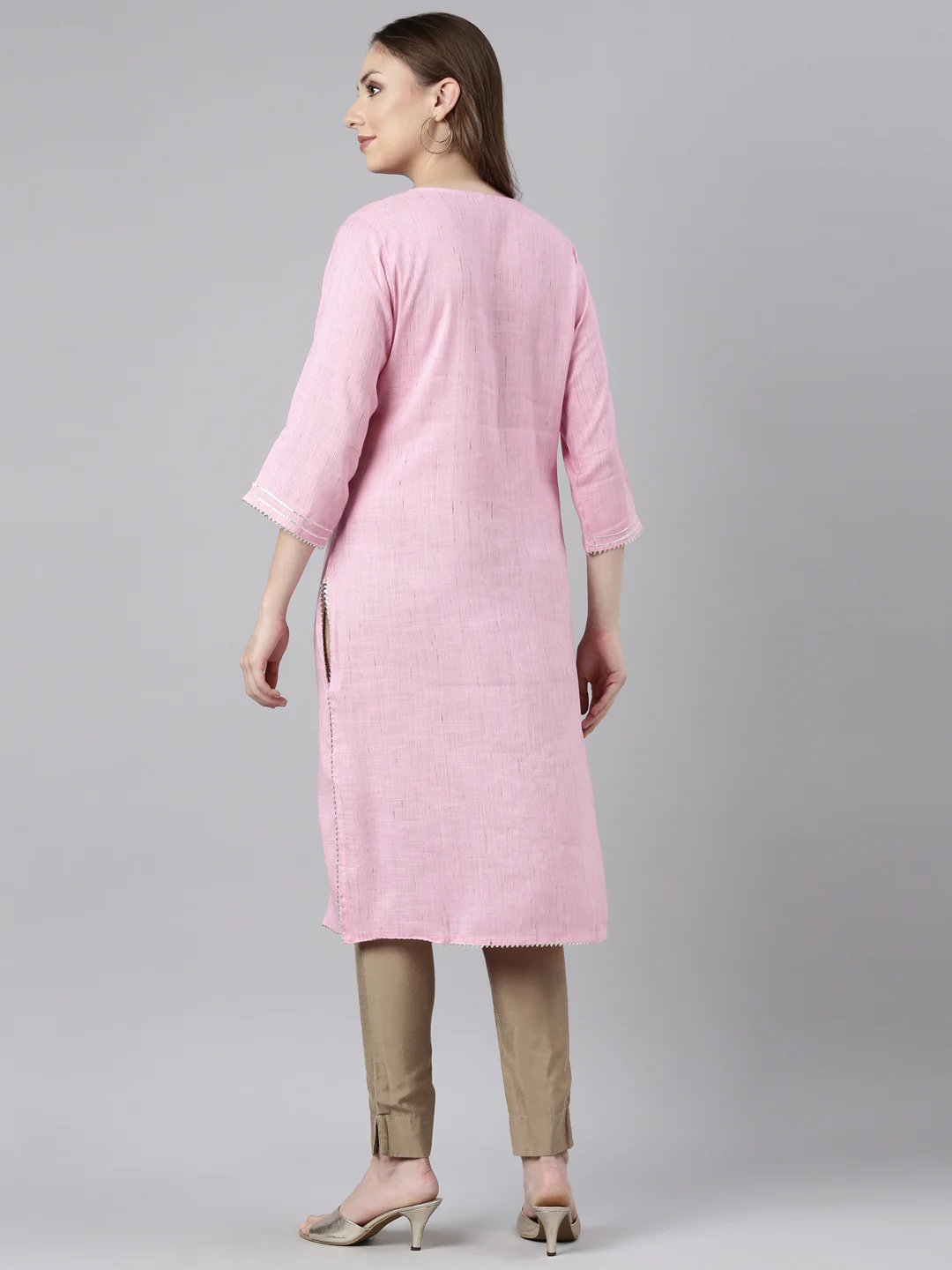 Neerus Pink Regular Straight Solid Kurta - Image 3